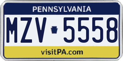 PA license plate MZV5558