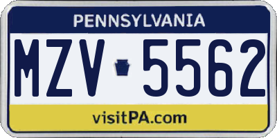 PA license plate MZV5562