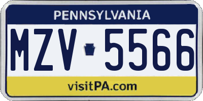 PA license plate MZV5566