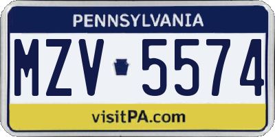 PA license plate MZV5574