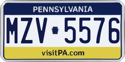 PA license plate MZV5576