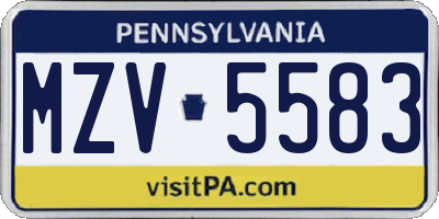PA license plate MZV5583