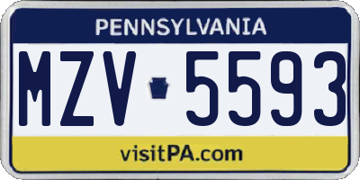 PA license plate MZV5593