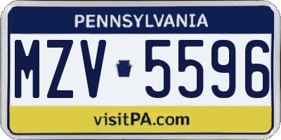 PA license plate MZV5596