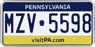 PA license plate MZV5598