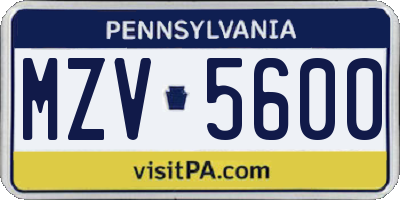 PA license plate MZV5600