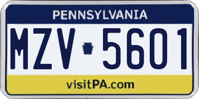PA license plate MZV5601
