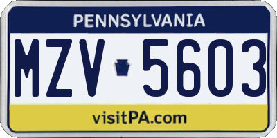 PA license plate MZV5603