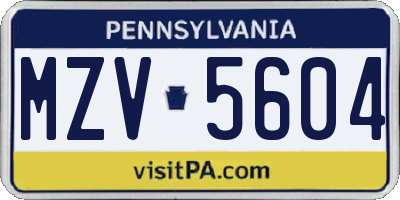 PA license plate MZV5604