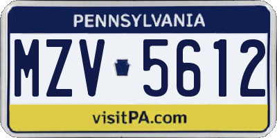 PA license plate MZV5612