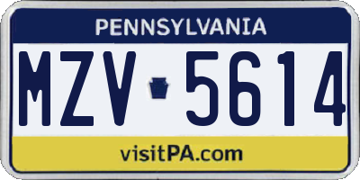 PA license plate MZV5614