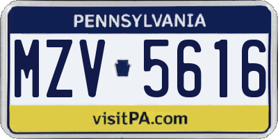 PA license plate MZV5616