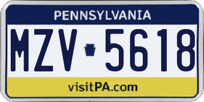 PA license plate MZV5618