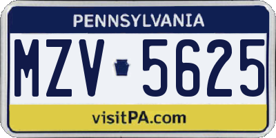 PA license plate MZV5625