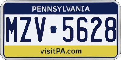 PA license plate MZV5628