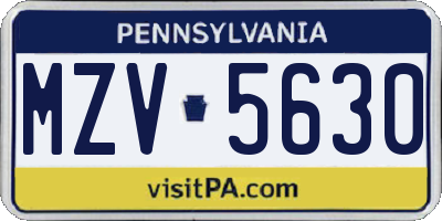 PA license plate MZV5630