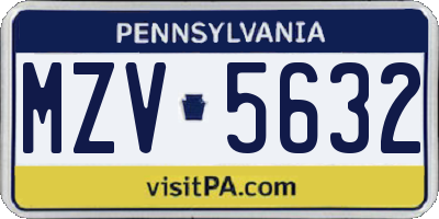 PA license plate MZV5632