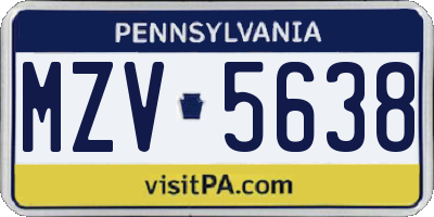 PA license plate MZV5638