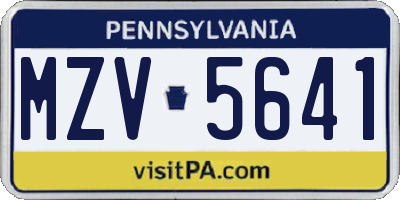 PA license plate MZV5641