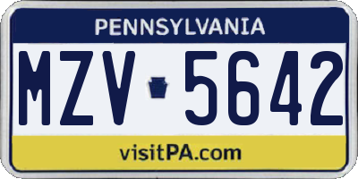 PA license plate MZV5642