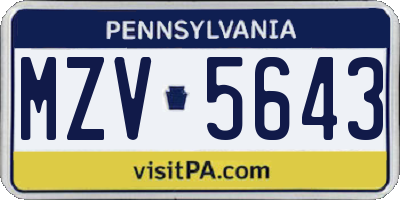PA license plate MZV5643