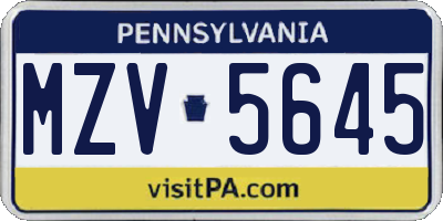 PA license plate MZV5645