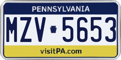 PA license plate MZV5653