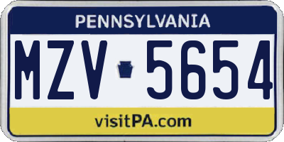 PA license plate MZV5654