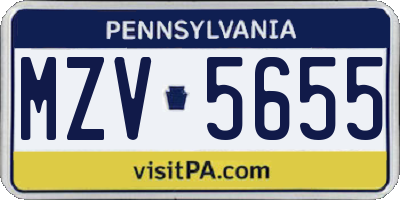 PA license plate MZV5655