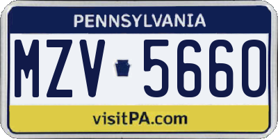 PA license plate MZV5660