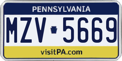 PA license plate MZV5669