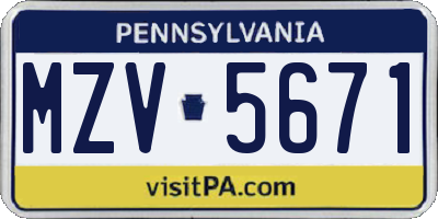 PA license plate MZV5671