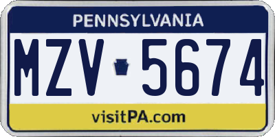 PA license plate MZV5674