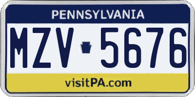 PA license plate MZV5676
