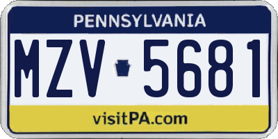 PA license plate MZV5681