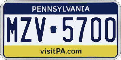 PA license plate MZV5700