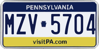 PA license plate MZV5704
