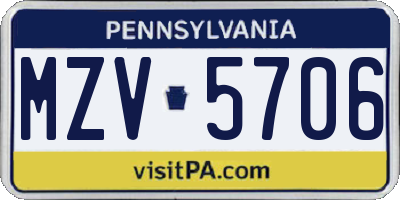 PA license plate MZV5706