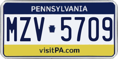 PA license plate MZV5709