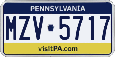 PA license plate MZV5717
