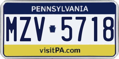 PA license plate MZV5718