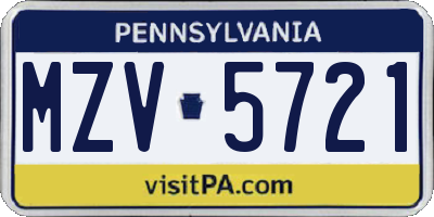 PA license plate MZV5721