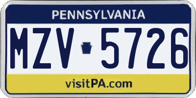 PA license plate MZV5726
