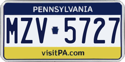 PA license plate MZV5727