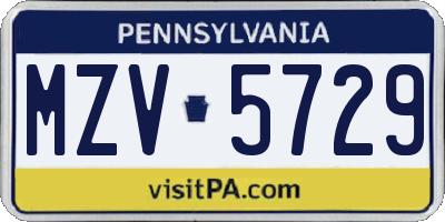 PA license plate MZV5729