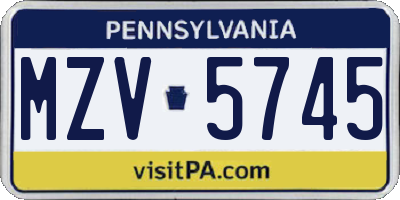 PA license plate MZV5745