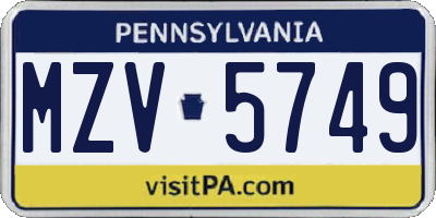 PA license plate MZV5749