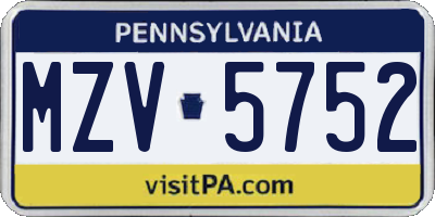PA license plate MZV5752