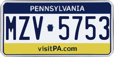 PA license plate MZV5753