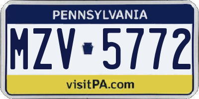 PA license plate MZV5772